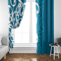 Azure Blue Maori Window Curtain Koru Kowhaiwhai LT7 - Polynesian Pride