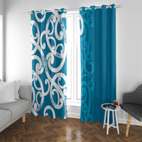 Azure Blue Maori Window Curtain Koru Kowhaiwhai LT7 With Grommets Blue - Polynesian Pride