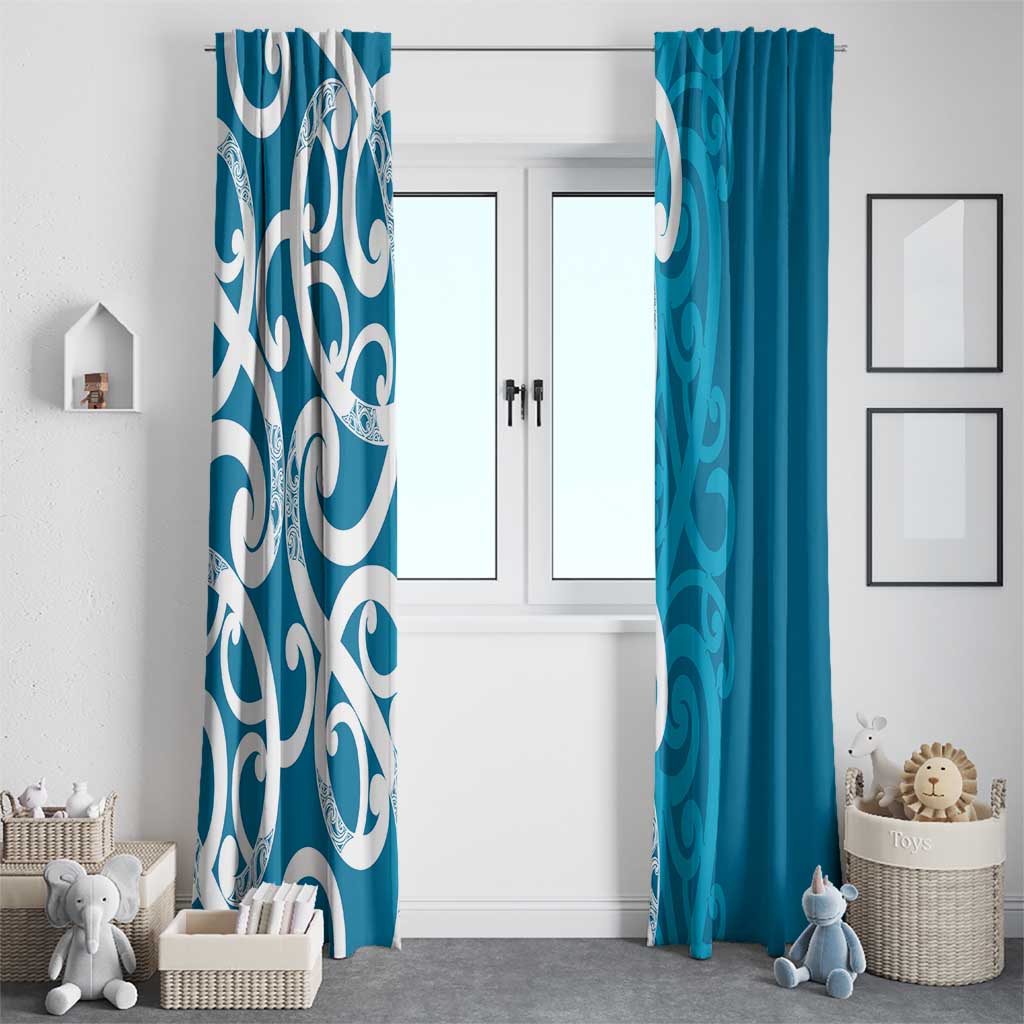 Azure Blue Maori Window Curtain Koru Kowhaiwhai LT7 - Polynesian Pride