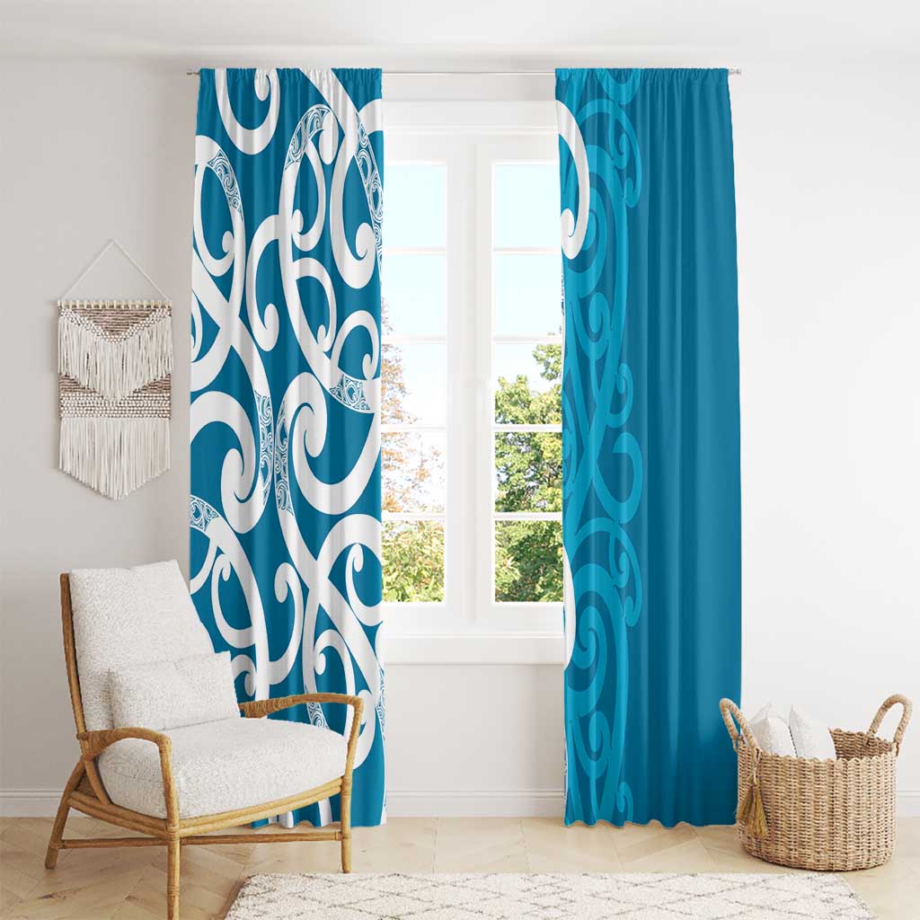 Azure Blue Maori Window Curtain Koru Kowhaiwhai LT7 - Polynesian Pride