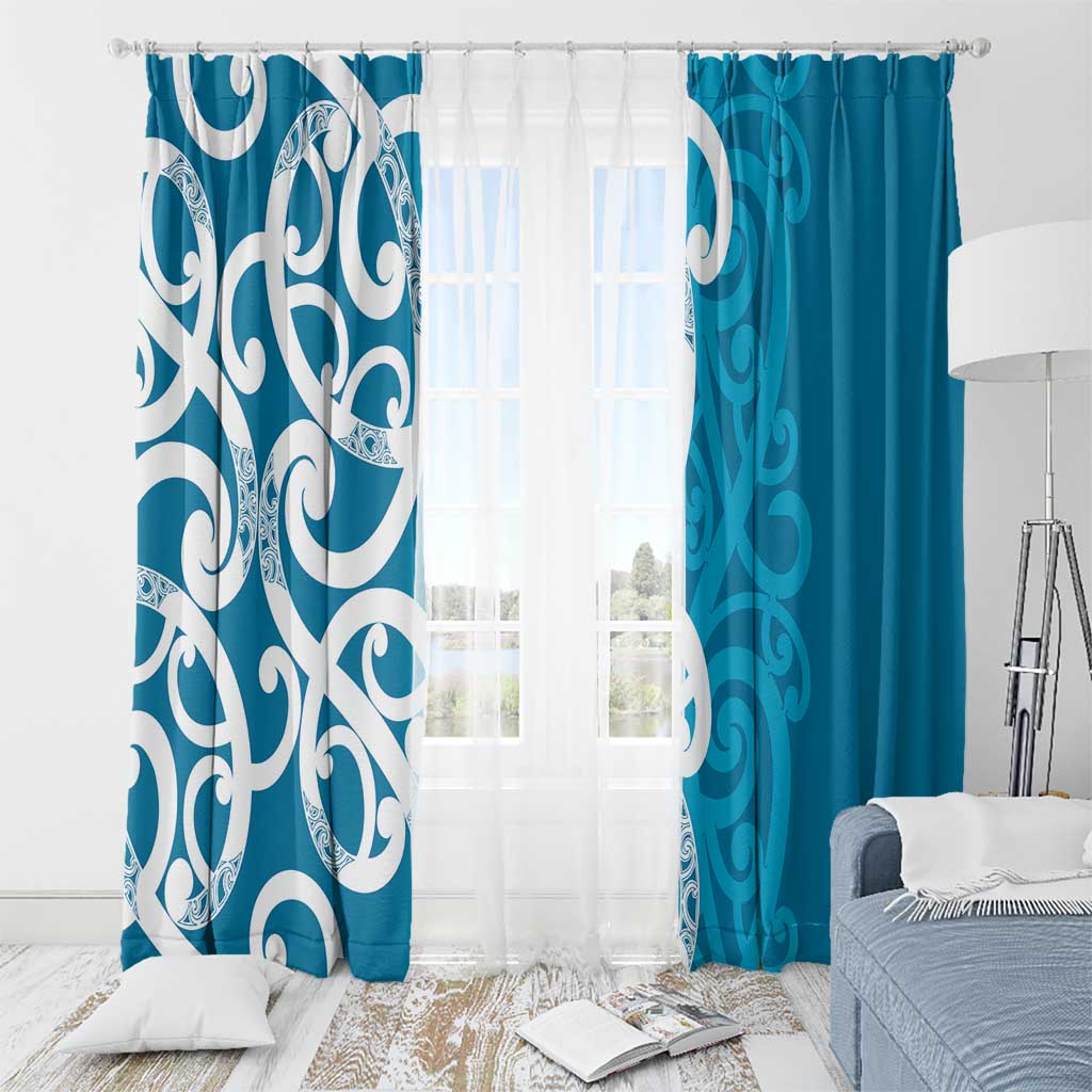 Azure Blue Maori Window Curtain Koru Kowhaiwhai LT7 - Polynesian Pride