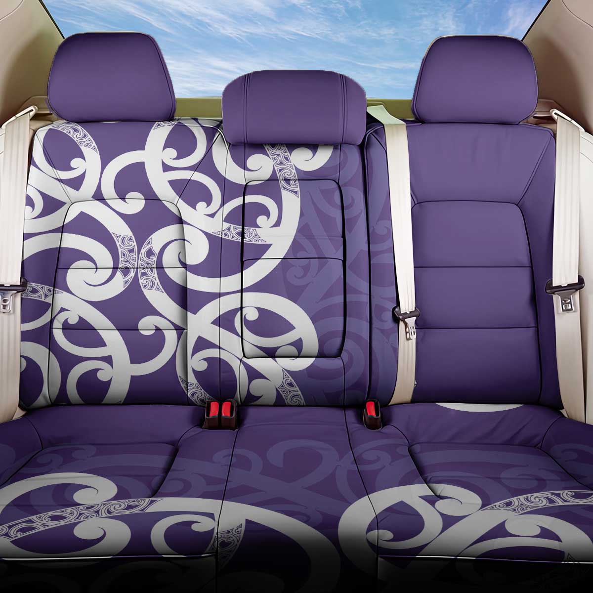 Violet Green Maori Back Car Seat Cover Koru Kowhaiwhai LT7 One Size Violet - Polynesian Pride