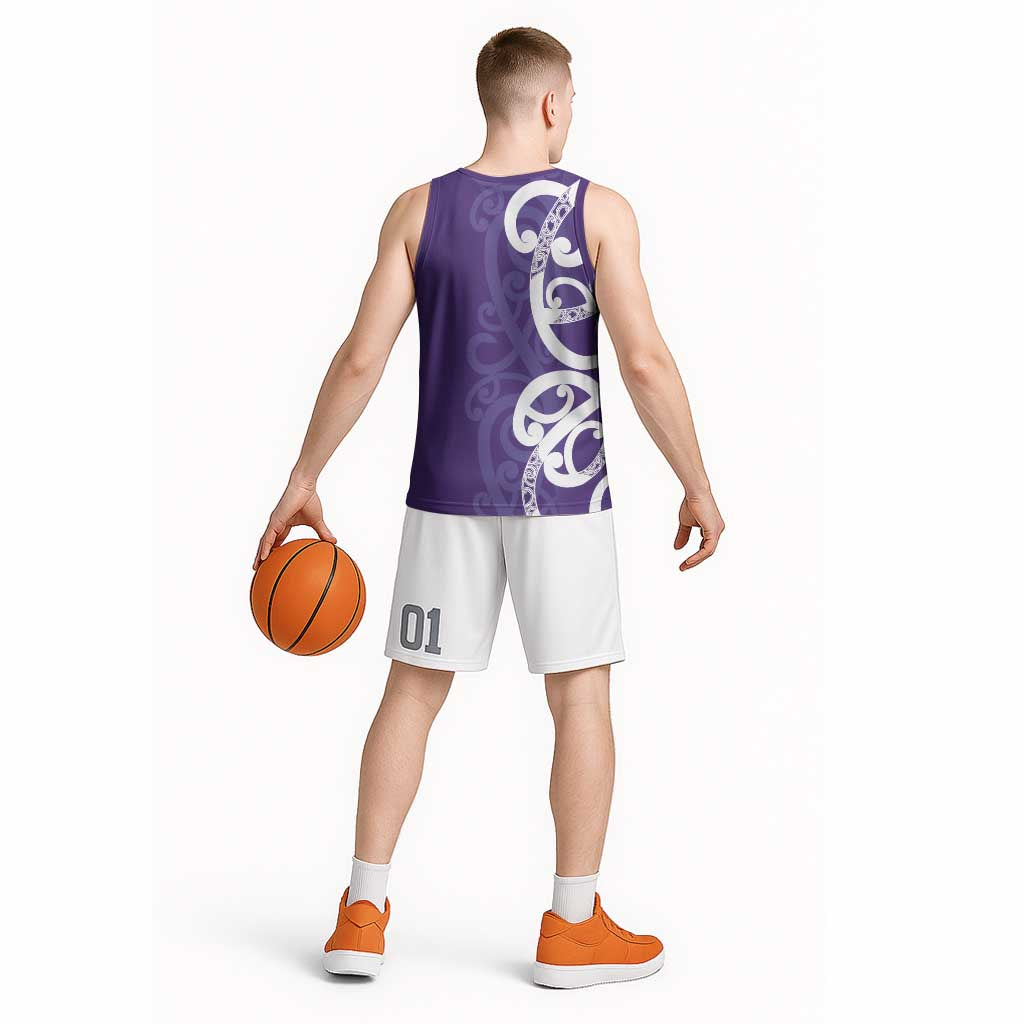 Violet Green Maori Basketball Jersey Koru Kowhaiwhai LT7 - Polynesian Pride