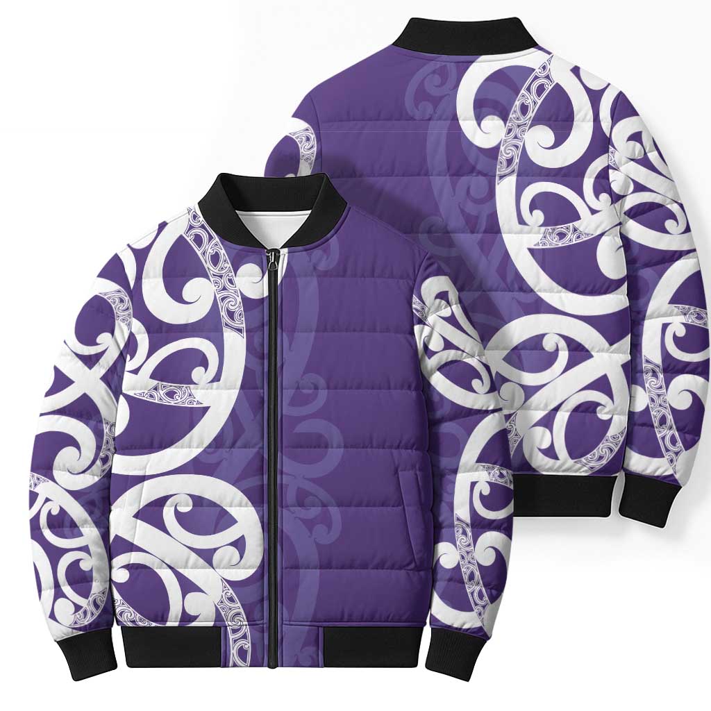 Violet Green Maori Bomber Puffer Jacket Koru Kowhaiwhai - Polynesian Pride