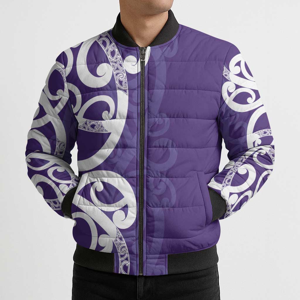 Violet Green Maori Bomber Puffer Jacket Koru Kowhaiwhai - Polynesian Pride