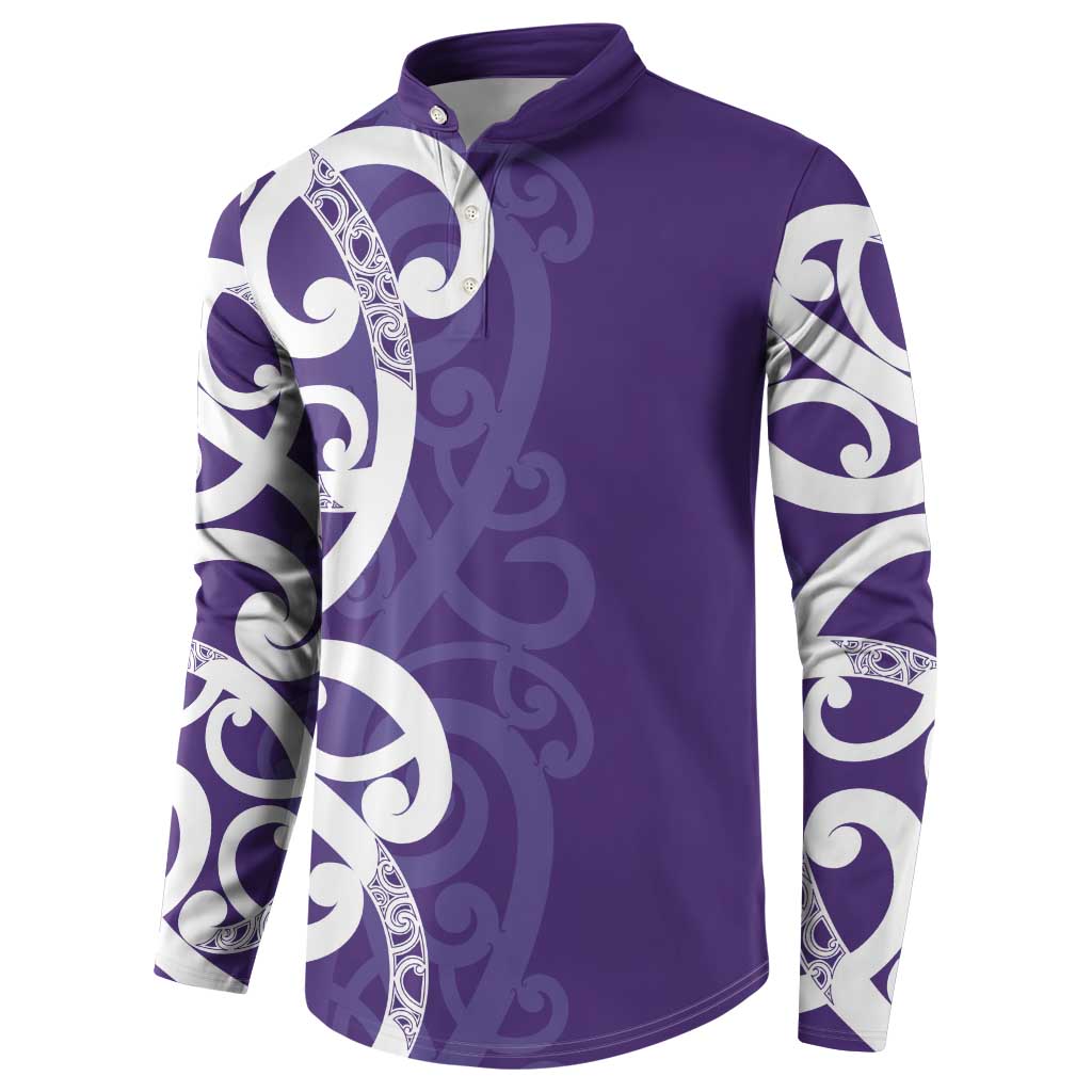 Violet Green Maori Button Sweatshirt Koru Kowhaiwhai - Polynesian Pride