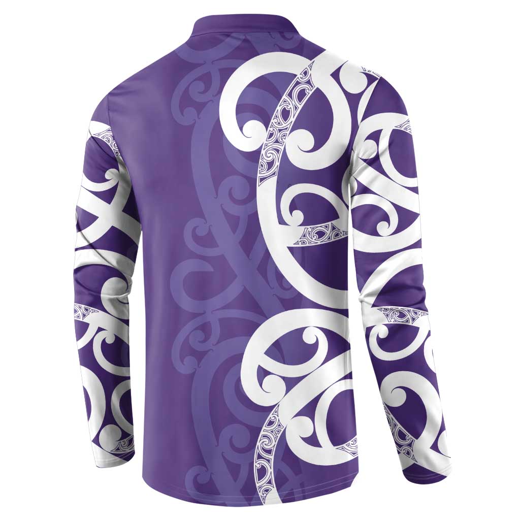Violet Green Maori Button Sweatshirt Koru Kowhaiwhai - Polynesian Pride