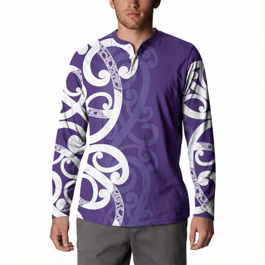 Violet Green Maori Button Sweatshirt Koru Kowhaiwhai - Polynesian Pride