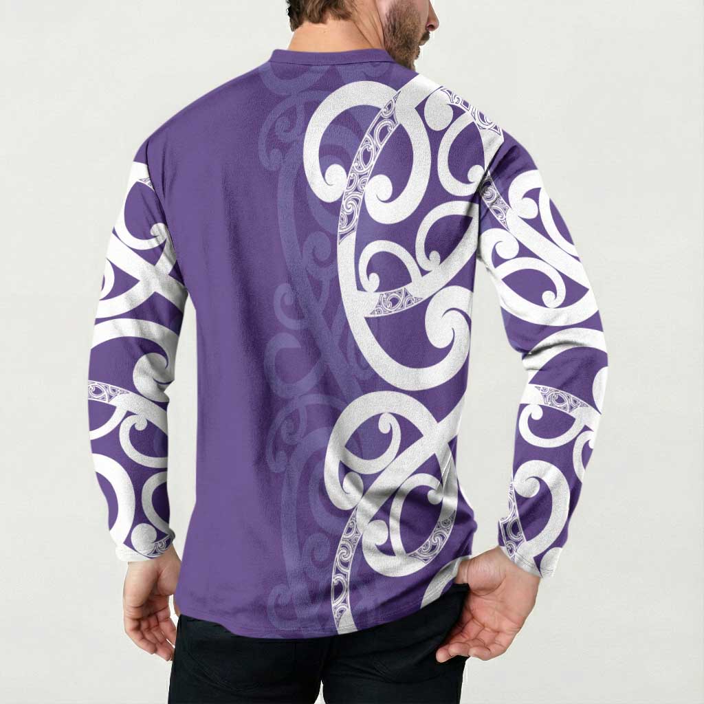 Violet Green Maori Button Sweatshirt Koru Kowhaiwhai - Polynesian Pride