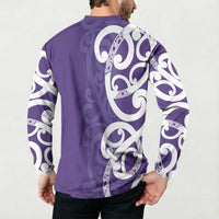 Violet Green Maori Button Sweatshirt Koru Kowhaiwhai - Polynesian Pride