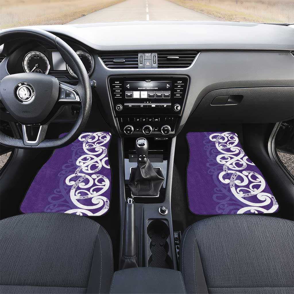 Violet Green Maori Car Mats Koru Kowhaiwhai LT7 Set 2pcs - Front Violet - Polynesian Pride