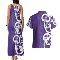 Violet Green Maori Couples Matching Tank Maxi Dress and Hawaiian Shirt Koru Kowhaiwhai - Polynesian Pride