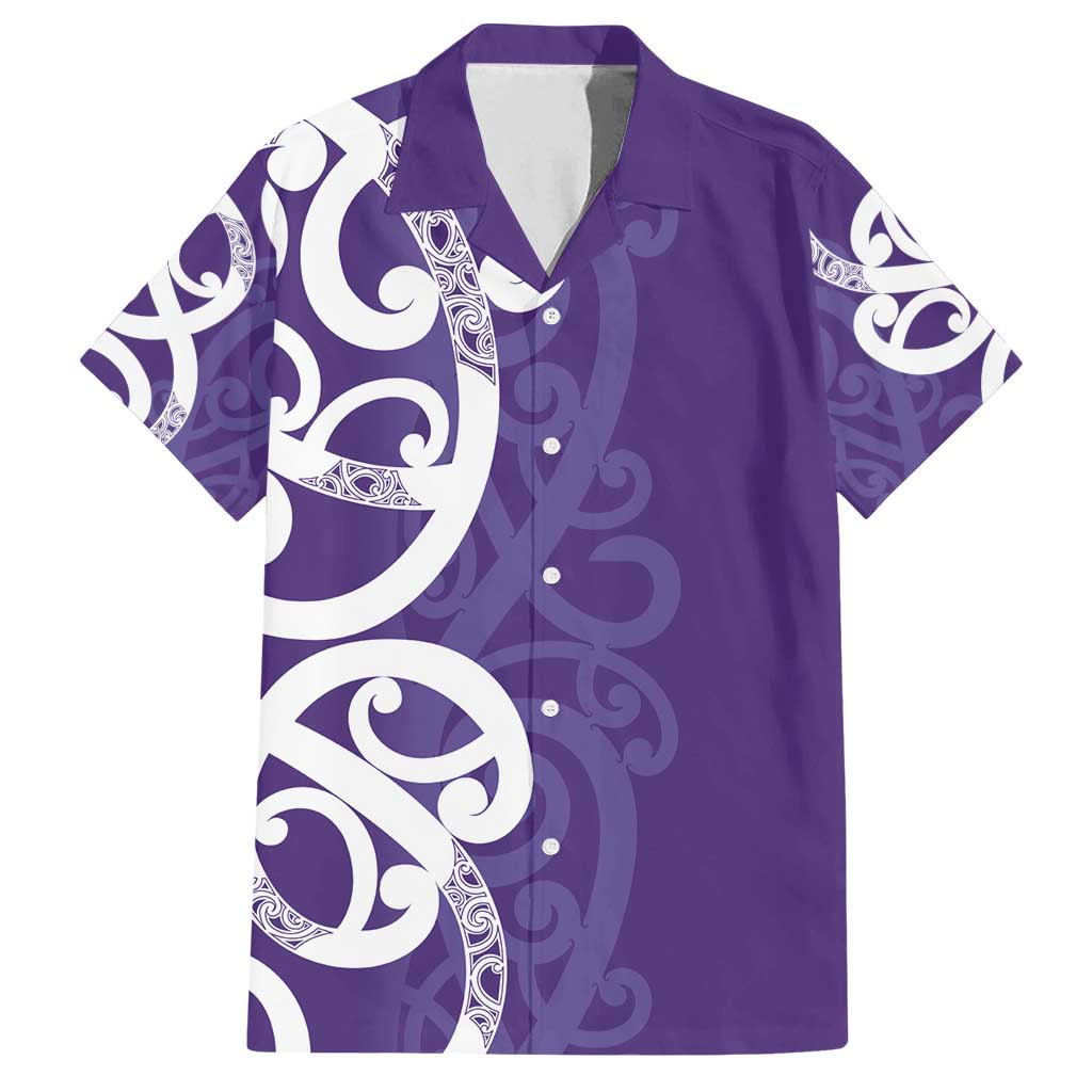 Violet Green Maori Family Matching Puletasi and Hawaiian Shirt Koru Kowhaiwhai LT7 Dad's Shirt - Short Sleeve Violet - Polynesian Pride