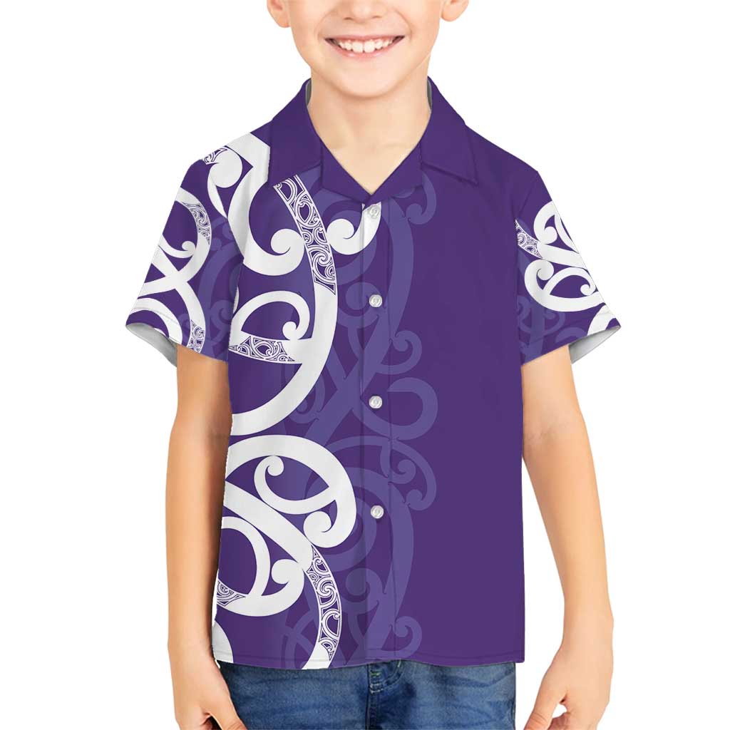 Violet Green Maori Family Matching Tank Maxi Dress and Hawaiian Shirt Koru Kowhaiwhai LT7 Son's Shirt Violet - Polynesian Pride