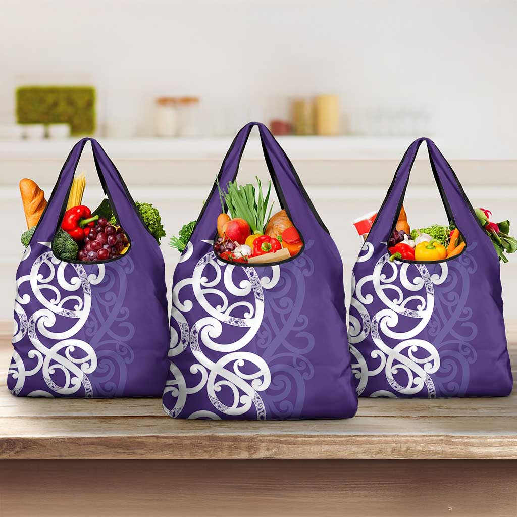 Violet Green Maori Grocery Bag Koru Kowhaiwhai LT7 3-pack One Size Violet - Polynesian Pride