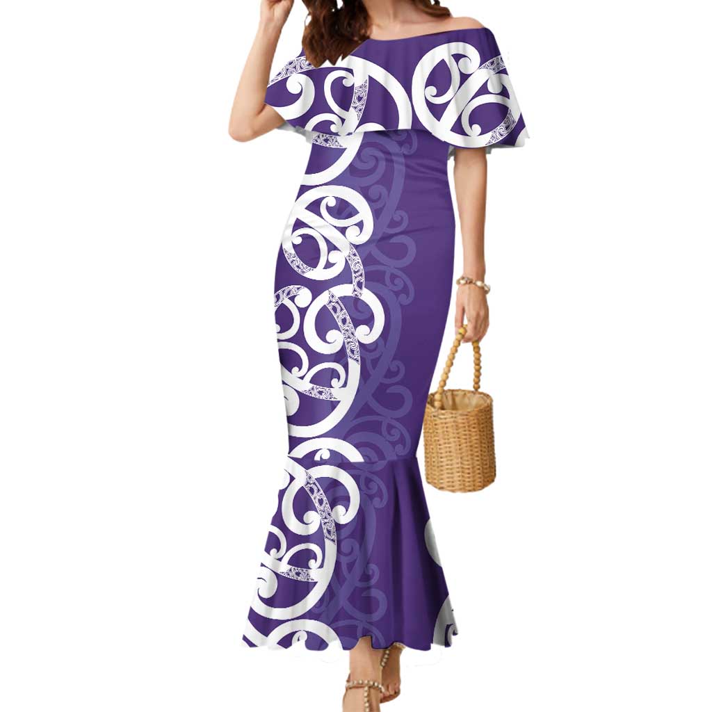 Violet Green Maori Mermaid Dress Koru Kowhaiwhai - Polynesian Pride