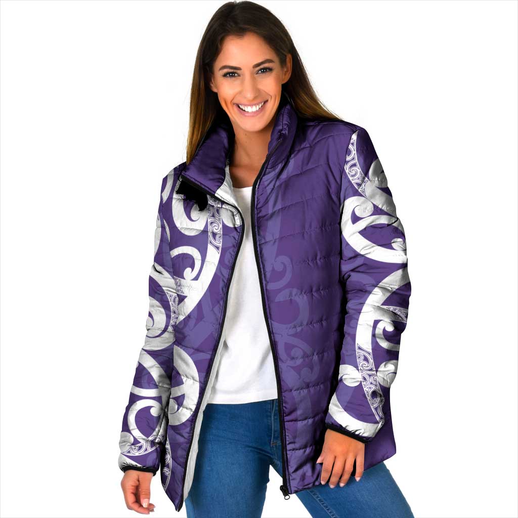 Violet Green Maori Padded Jacket Koru Kowhaiwhai - Polynesian Pride