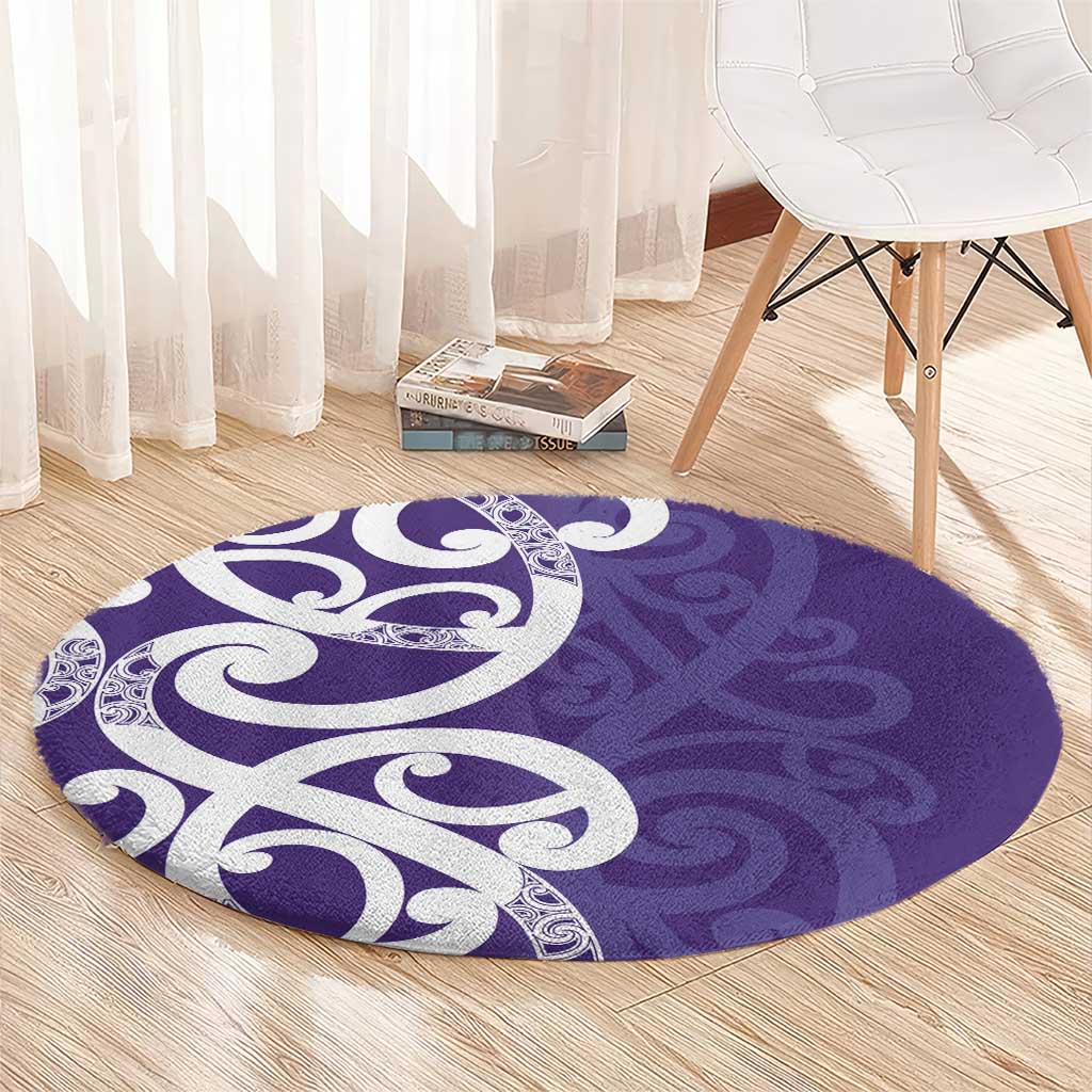 Violet Green Maori Round Carpet Koru Kowhaiwhai - Polynesian Pride