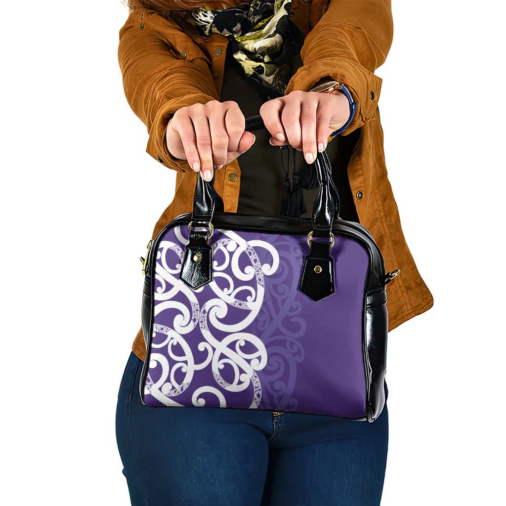 Violet Green Maori Shoulder Handbag Koru Kowhaiwhai LT7 One Size Violet - Polynesian Pride
