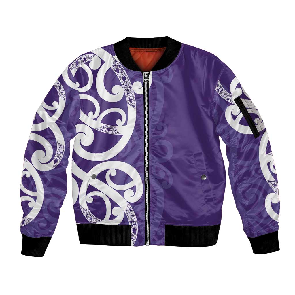 Violet Green Maori Sleeve Zip Bomber Jacket Koru Kowhaiwhai - Polynesian Pride