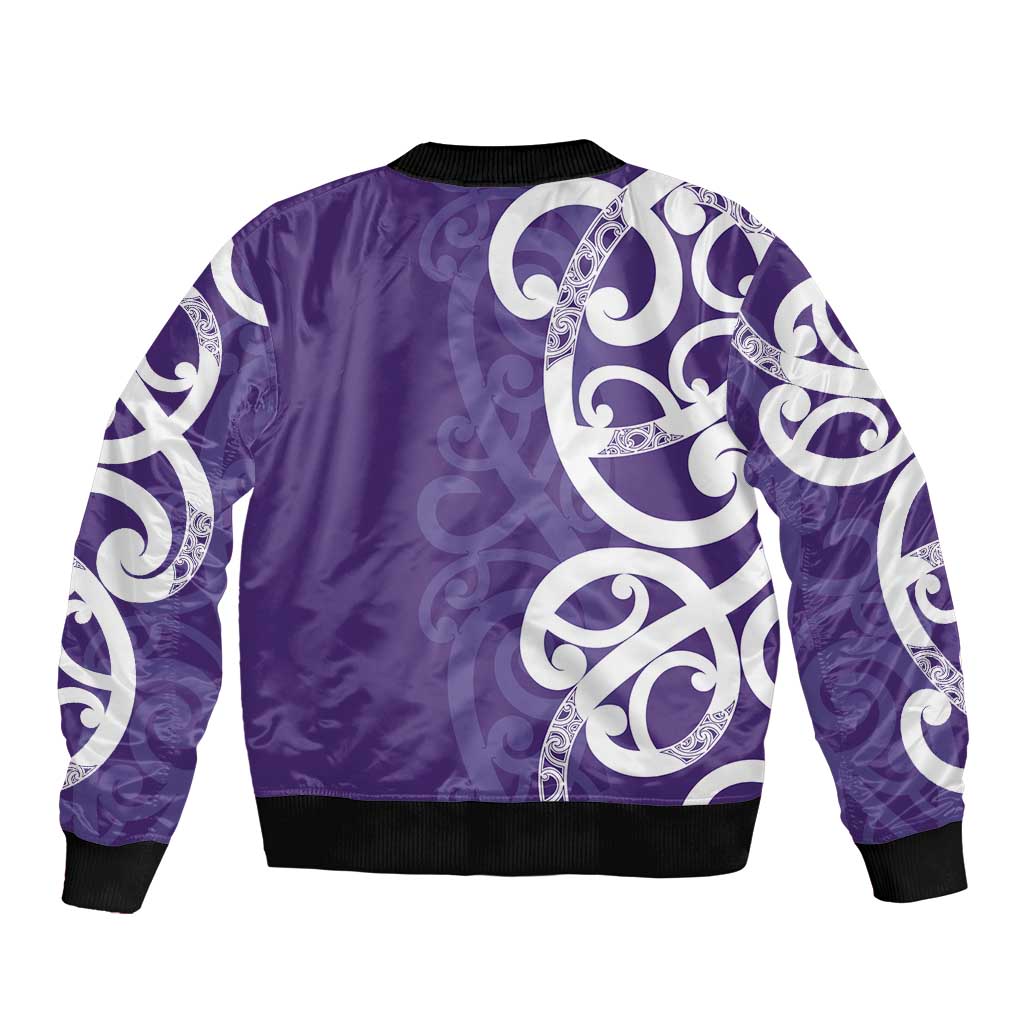 Violet Green Maori Sleeve Zip Bomber Jacket Koru Kowhaiwhai - Polynesian Pride