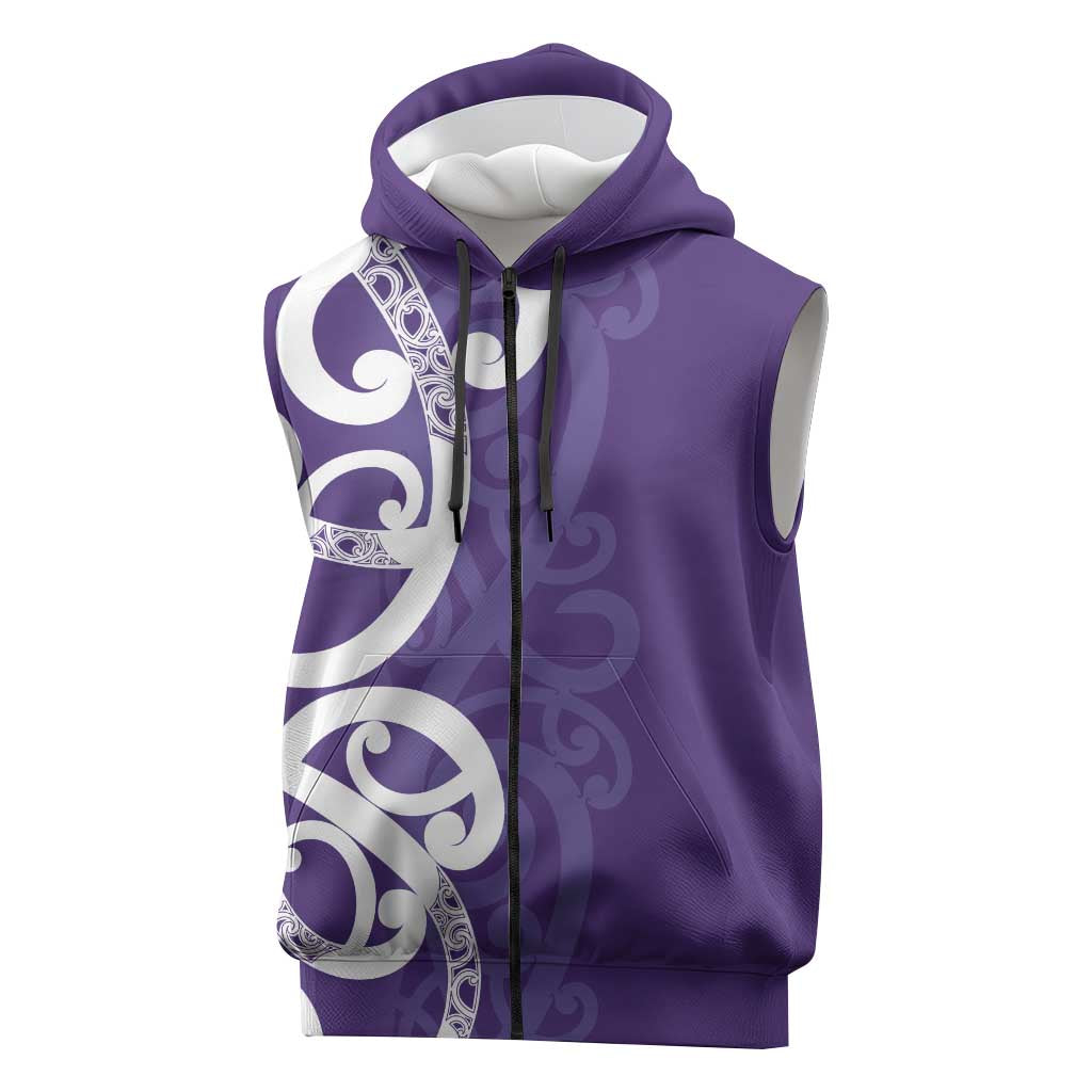 Violet Green Maori Sleeveless Zip Hoodie Koru Kowhaiwhai LT7 Violet - Polynesian Pride