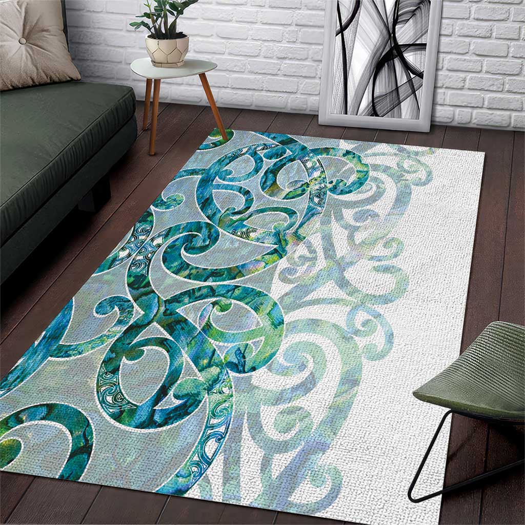 Paua Shell Maori Area Rug Koru Kowhaiwhai LT7 White - Polynesian Pride
