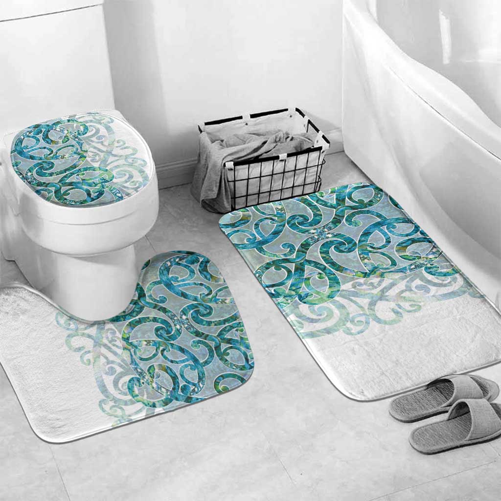 Paua Shell Maori Bathroom Set Koru Kowhaiwhai LT7 Mat Set Only (3 pcs) One Size White - Polynesian Pride