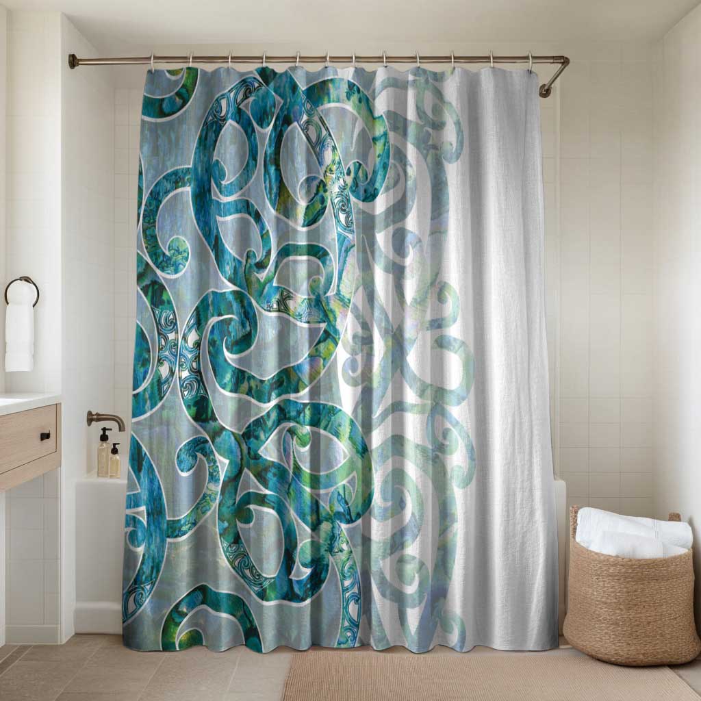 Paua Shell Maori Bathroom Set Koru Kowhaiwhai LT7 Shower Curtain Only White - Polynesian Pride