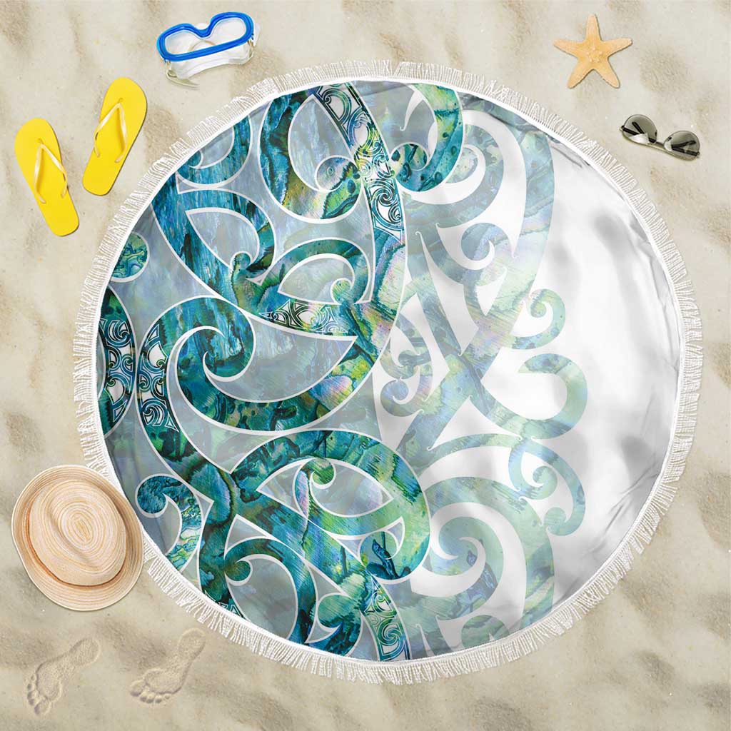 Paua Shell Maori Beach Blanket Koru Kowhaiwhai LT7 One Size 150cm White - Polynesian Pride