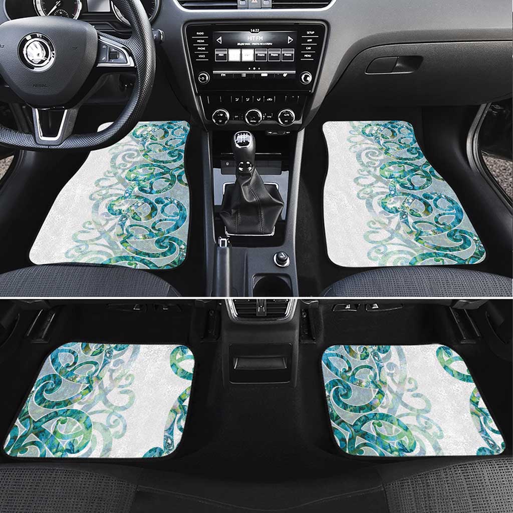 Paua Shell Maori Car Mats Koru Kowhaiwhai LT7 Set 4pcs White - Polynesian Pride