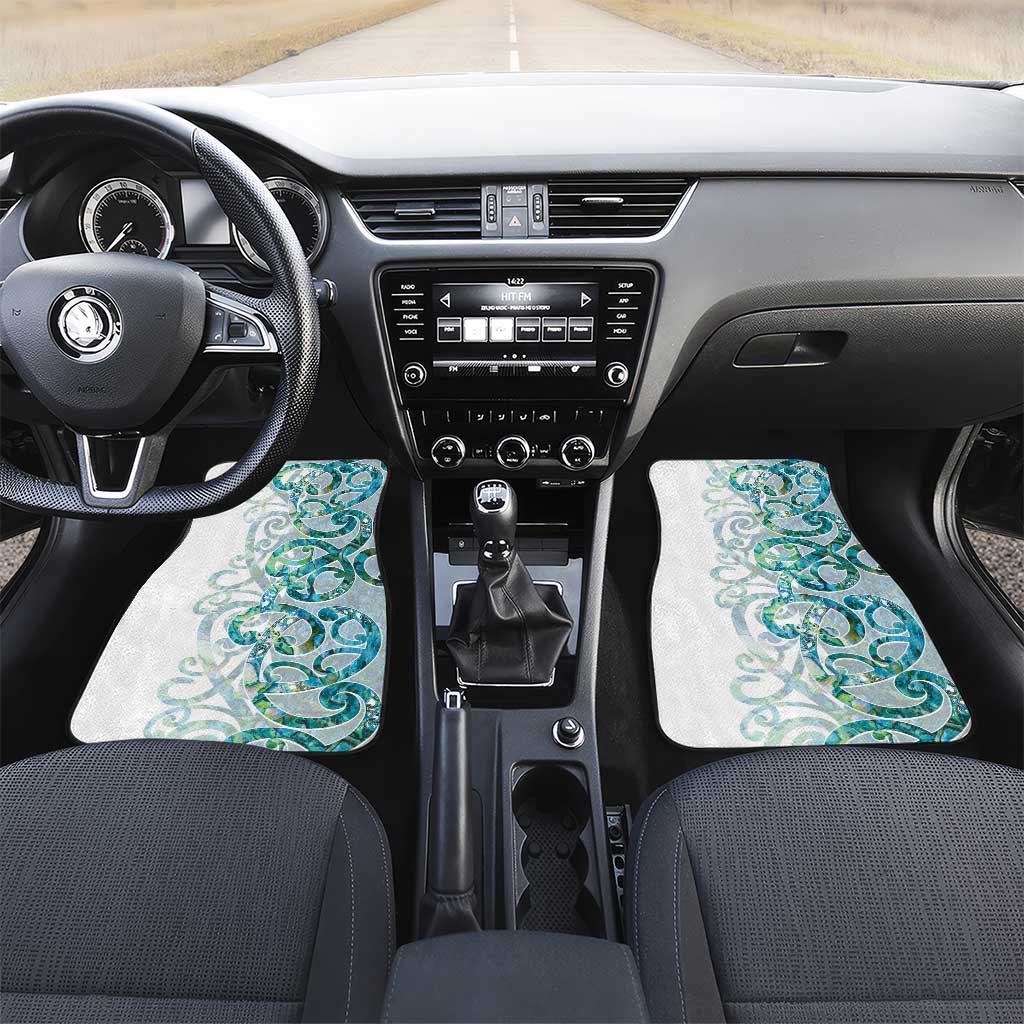Paua Shell Maori Car Mats Koru Kowhaiwhai LT7 Set 2pcs - Front White - Polynesian Pride