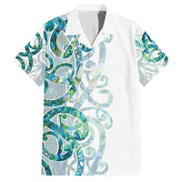 Paua Shell Maori Family Matching Off Shoulder Short Dress and Hawaiian Shirt Koru Kowhaiwhai LT7 Dad's Shirt - Short Sleeve White - Polynesian Pride