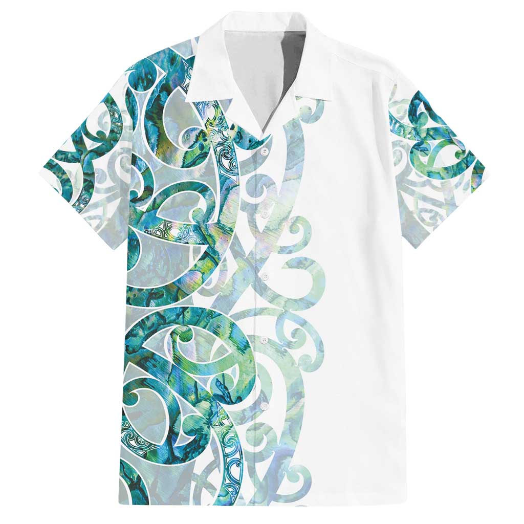 Paua Shell Maori Family Matching Puletasi and Hawaiian Shirt Koru Kowhaiwhai LT7 Dad's Shirt - Short Sleeve White - Polynesian Pride