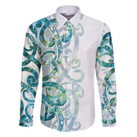 Paua Shell Maori Family Matching Short Sleeve Bodycon Dress and Hawaiian Shirt Koru Kowhaiwhai LT7 Dad's Shirt - Long Sleeve White - Polynesian Pride