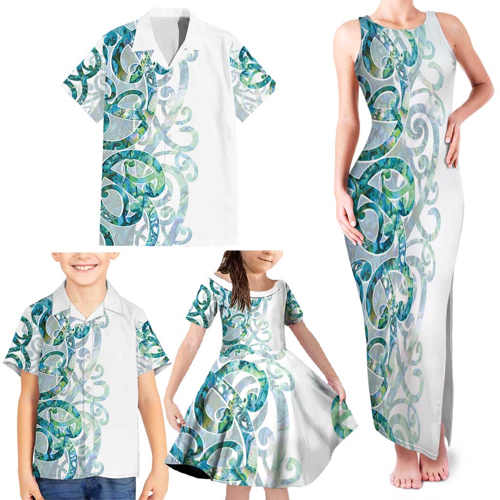 Paua Shell Maori Family Matching Tank Maxi Dress and Hawaiian Shirt Koru Kowhaiwhai LT7 - Polynesian Pride