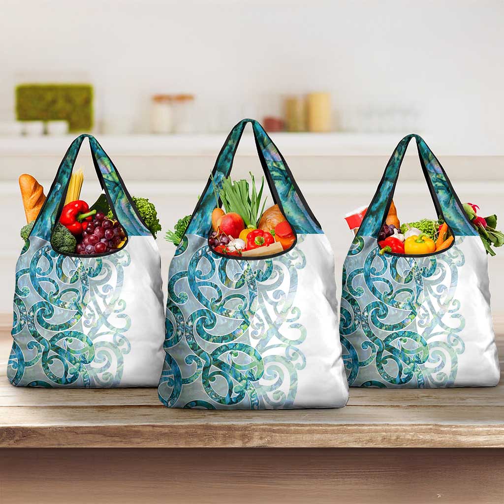 Paua Shell Maori Grocery Bag Koru Kowhaiwhai LT7 3-pack One Size White - Polynesian Pride