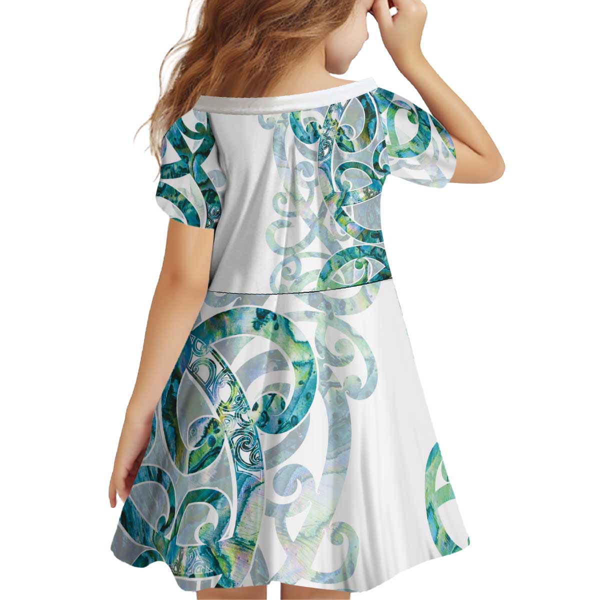 Paua Shell Maori Kid Short Sleeve Dress Koru Kowhaiwhai - Polynesian Pride
