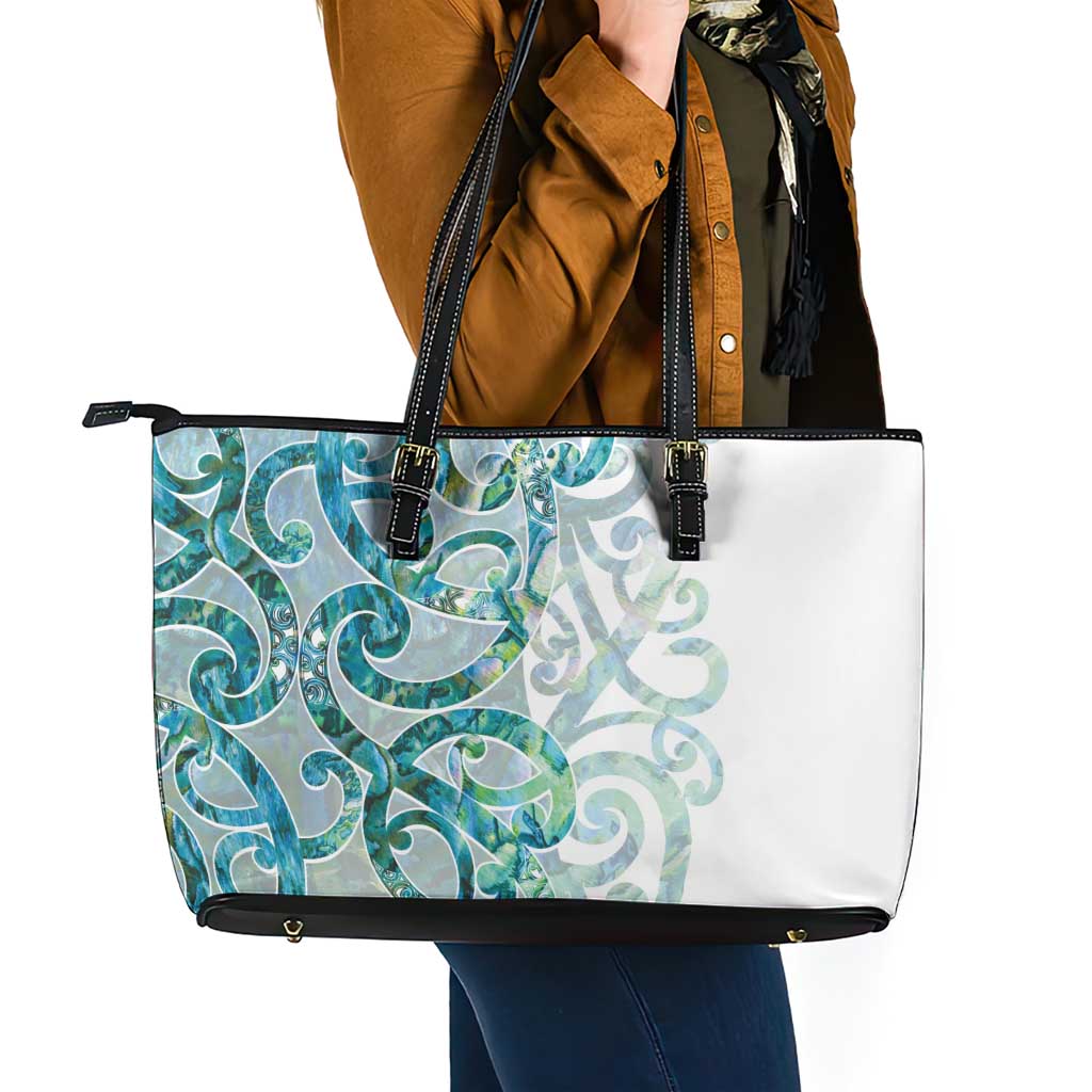 Paua Shell Maori Leather Tote Bag Koru Kowhaiwhai - Polynesian Pride