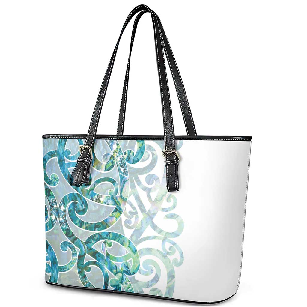 Paua Shell Maori Leather Tote Bag Koru Kowhaiwhai - Polynesian Pride
