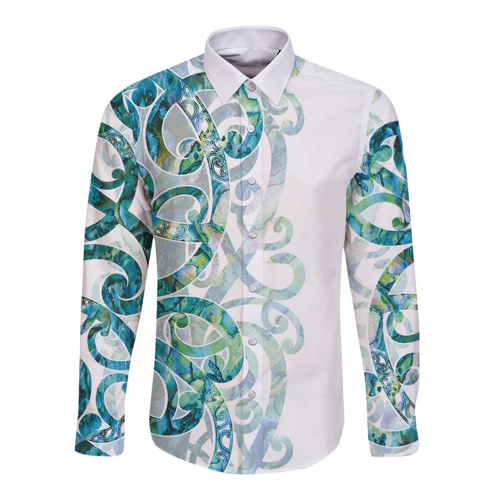 Paua Shell Maori Long Sleeve Button Shirt Koru Kowhaiwhai - Polynesian Pride