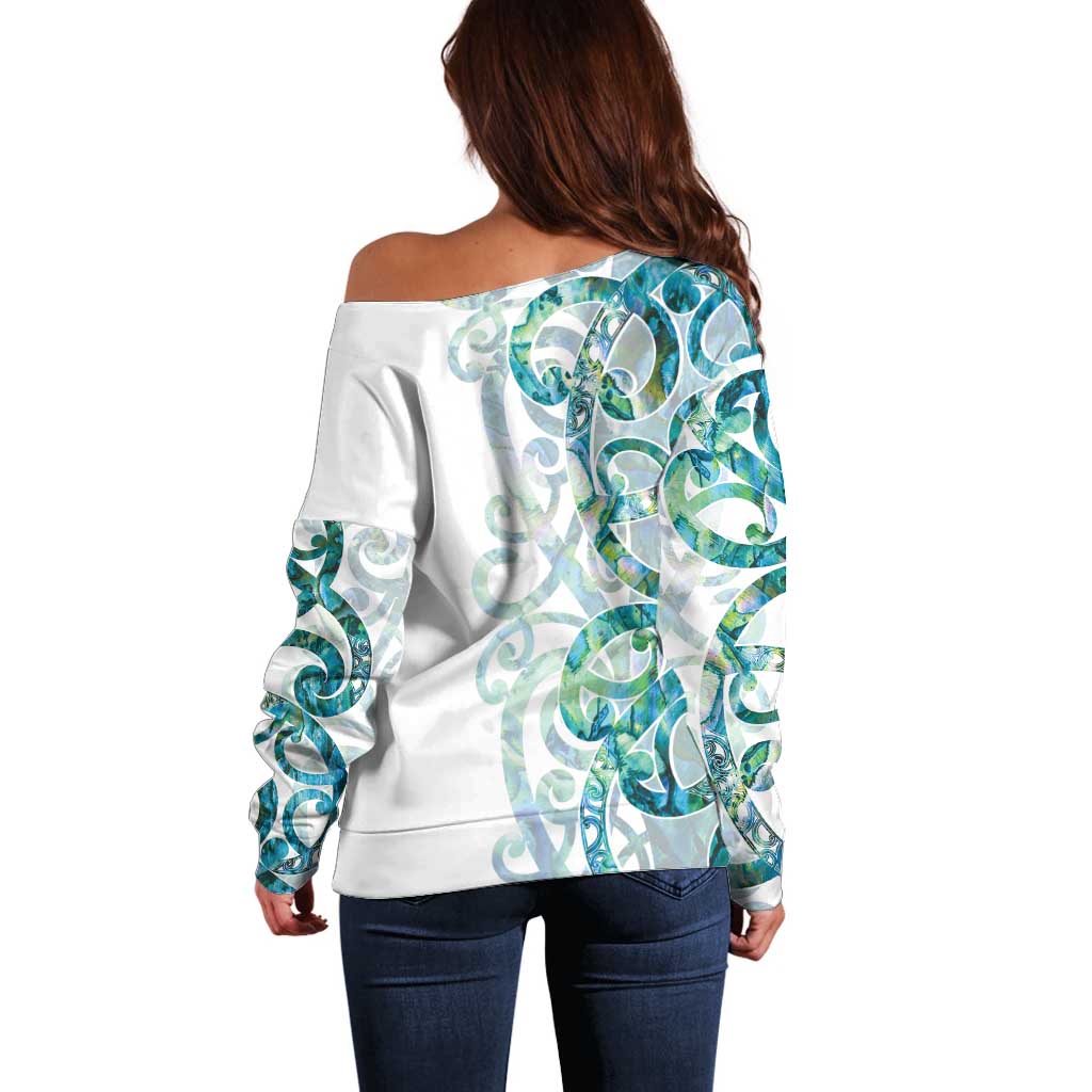 Paua Shell Maori Off Shoulder Sweater Koru Kowhaiwhai - Polynesian Pride
