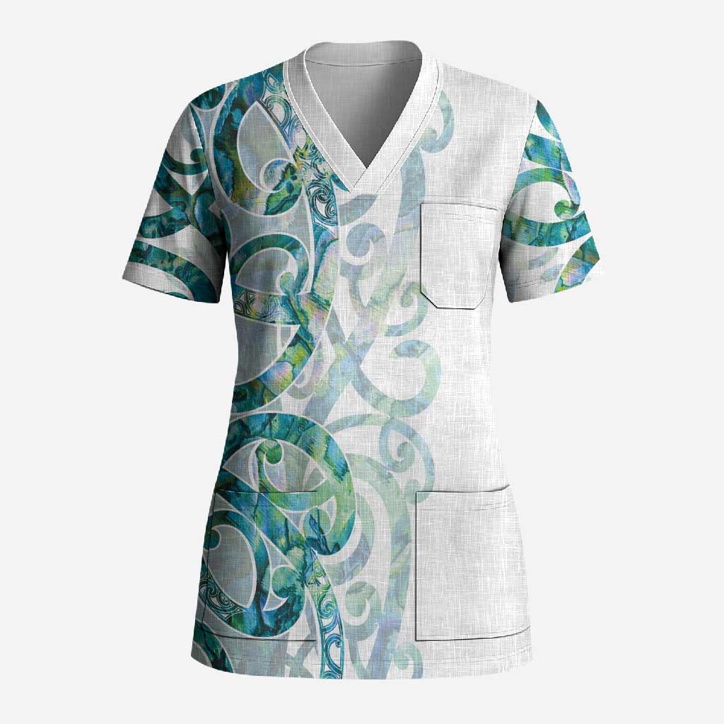 Paua Shell Maori Scrub Top Koru Kowhaiwhai - Polynesian Pride