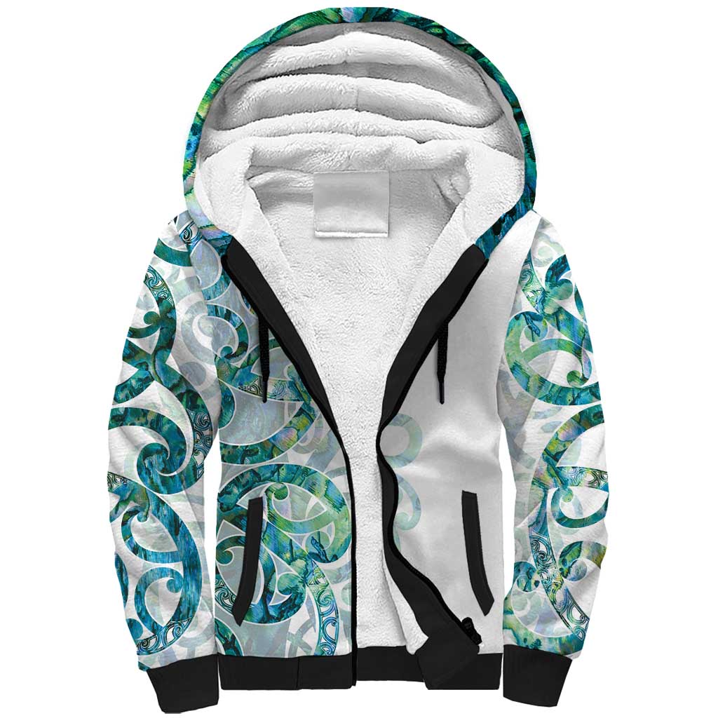 Paua Shell Maori Sherpa Hoodie Koru Kowhaiwhai LT7 Unisex White - Polynesian Pride