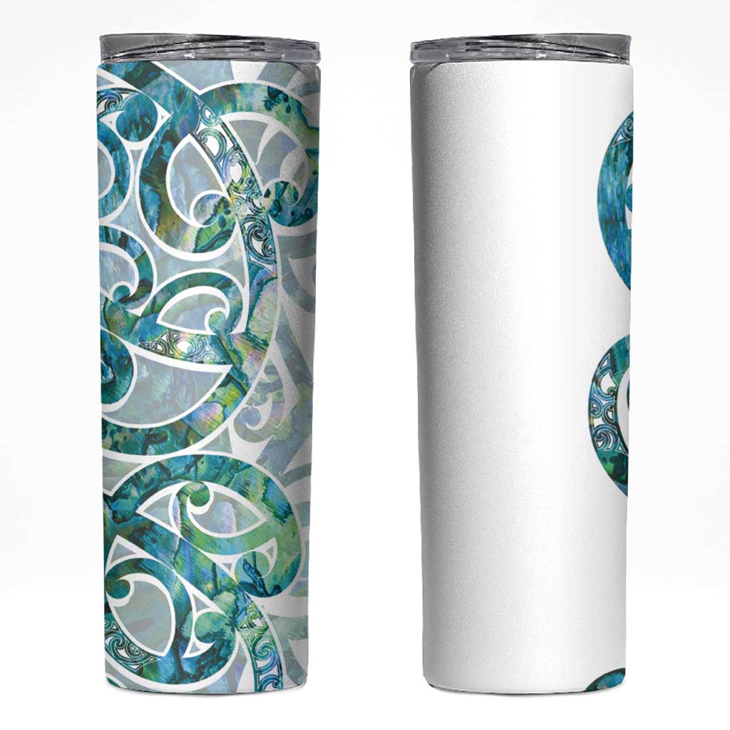 Paua Shell Maori Skinny Tumbler Koru Kowhaiwhai LT7 White - Polynesian Pride