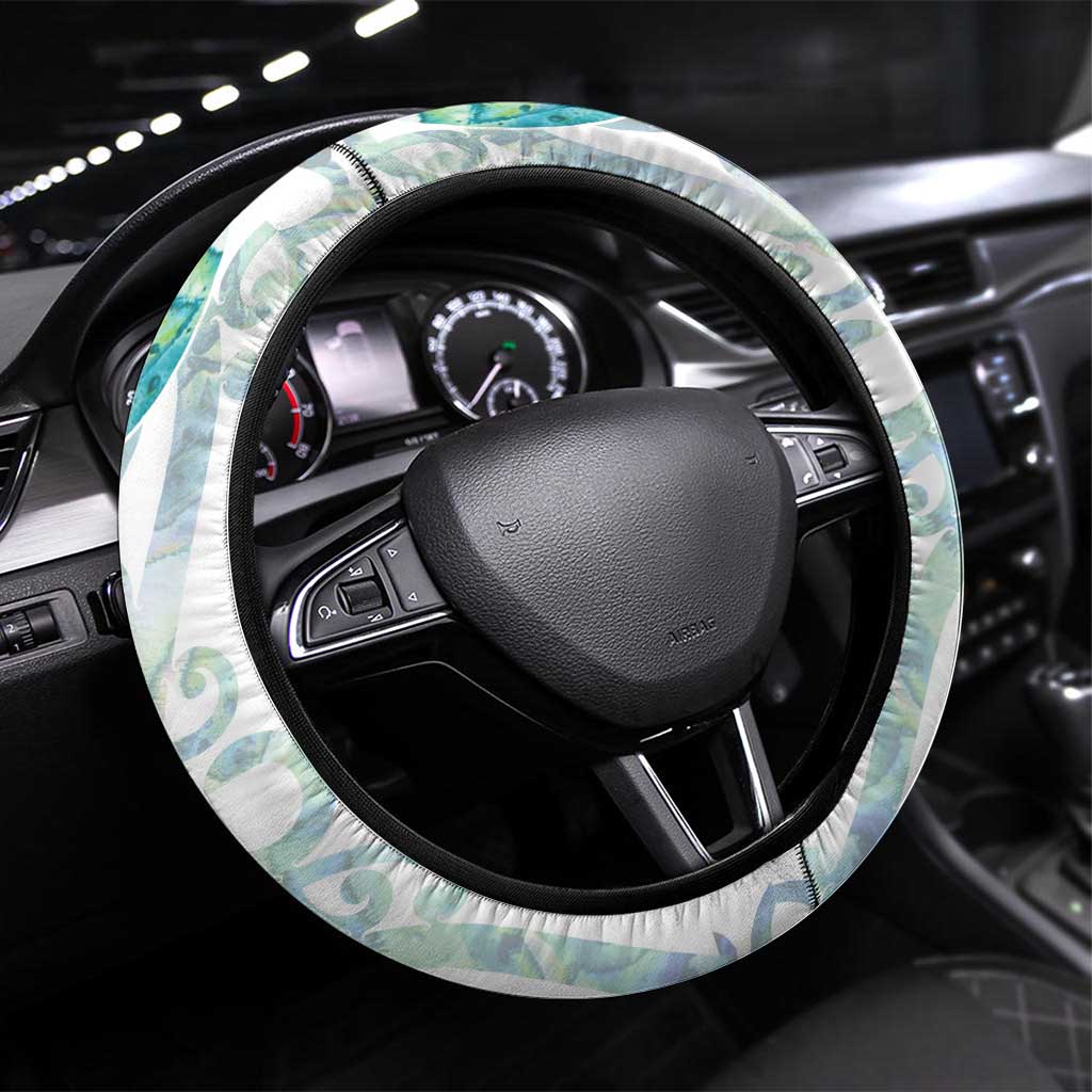Paua Shell Maori Steering Wheel Cover Koru Kowhaiwhai LT7 Universal Fit White - Polynesian Pride