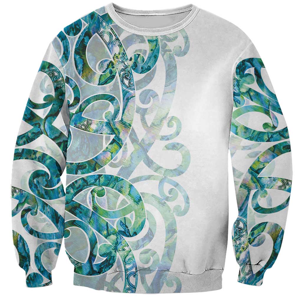 Paua Shell Maori Sweatshirt Koru Kowhaiwhai LT7 Unisex White - Polynesian Pride