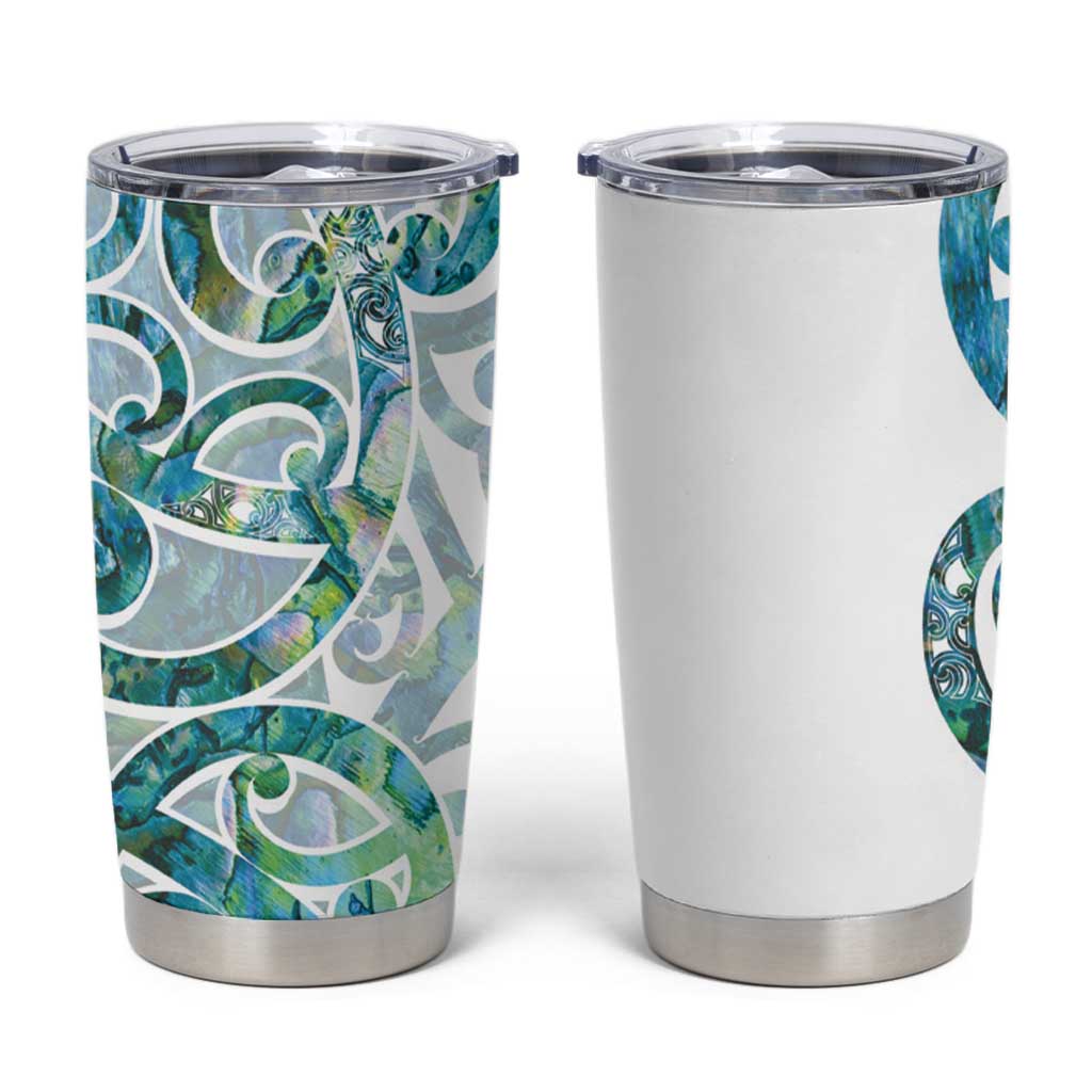 Paua Shell Maori Tumbler Cup Koru Kowhaiwhai LT7 White - Polynesian Pride