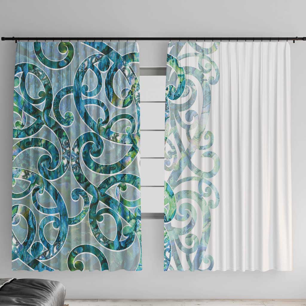 Paua Shell Maori Window Curtain Koru Kowhaiwhai LT7 With Hooks White - Polynesian Pride
