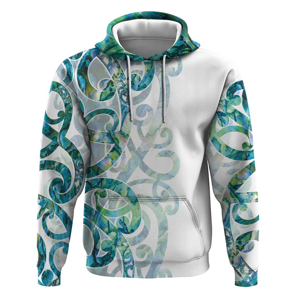 Paua Shell Maori Zip Hoodie Koru Kowhaiwhai LT7 Pullover Hoodie White - Polynesian Pride